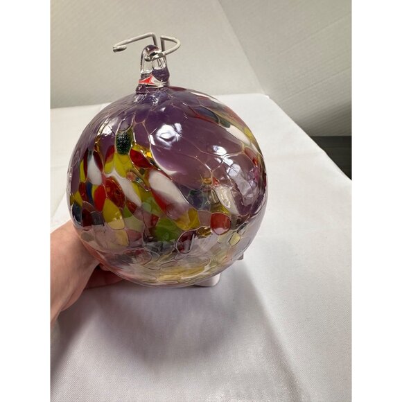 Joska purple mosaic hand blown Germany glass orb ornament Vtg with tag 14” - Picture 2 of 8